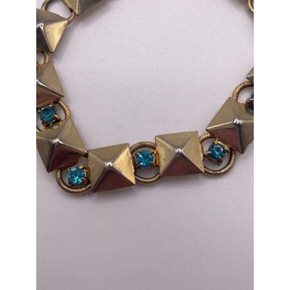Duane Signed Gold Tone Blue Rhinestone Bracelet - Picture 3 of 4